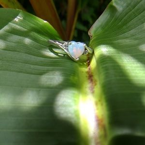 Opal Diamond White Gold Heart Ring